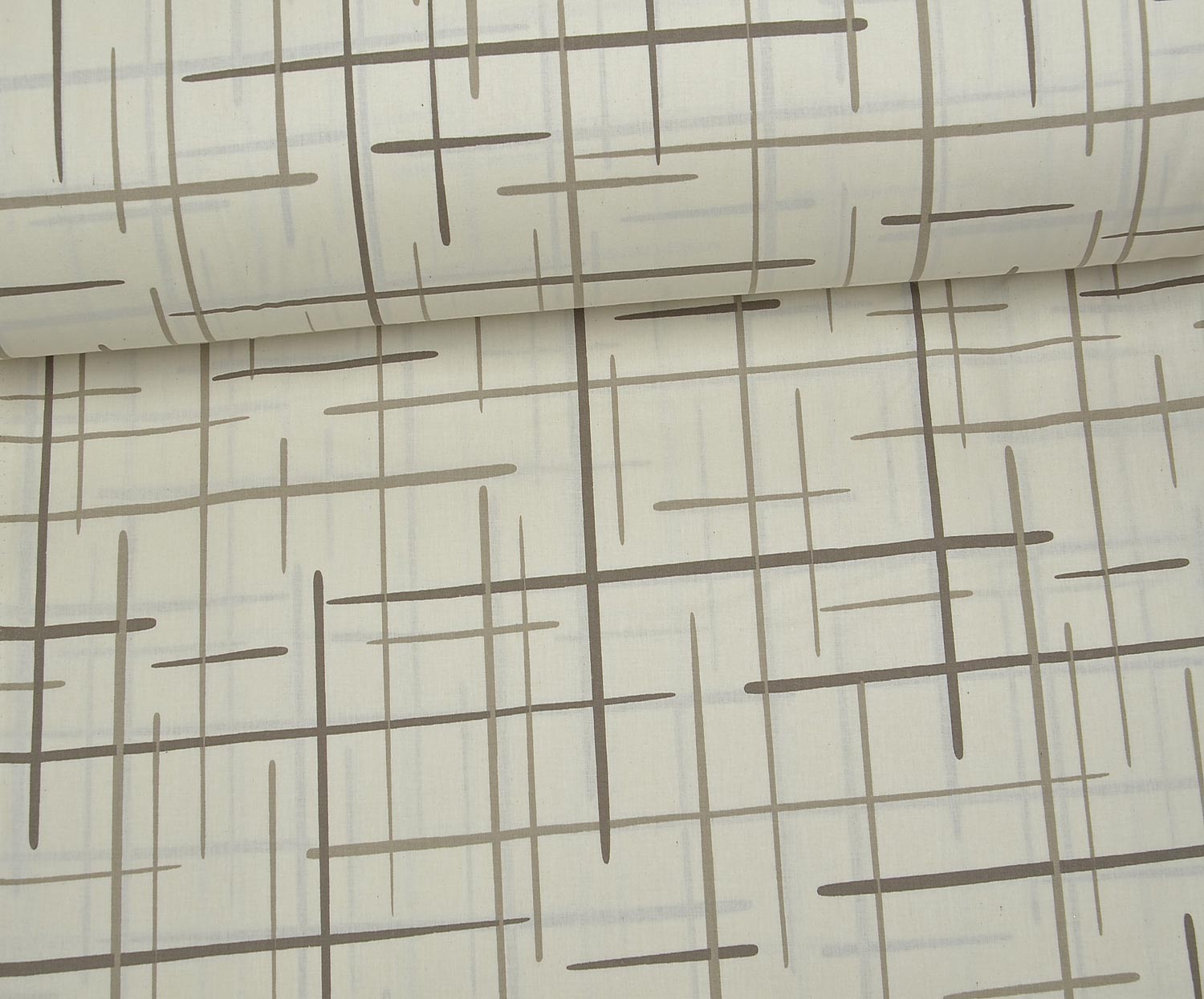 ABSTRACT LINE PATTERN POPLIN FABRIC - BEIGE
