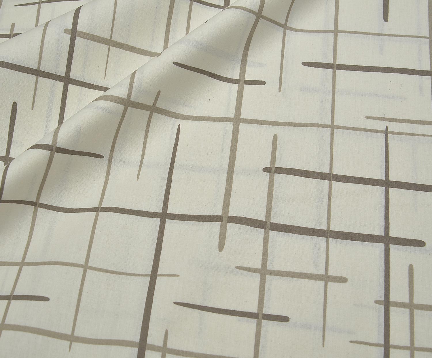 ABSTRACT LINE PATTERN POPLIN FABRIC - BEIGE