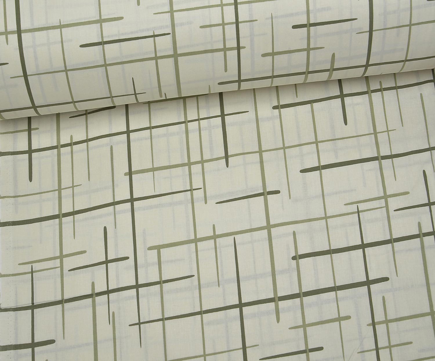 ABSTRACT LINE PATTERN POPLIN FABRIC - KHAKI
