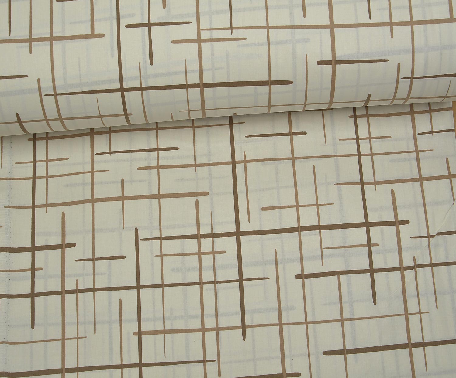 ABSTRACT LINE PATTERN POPLIN FABRIC - COFFEE