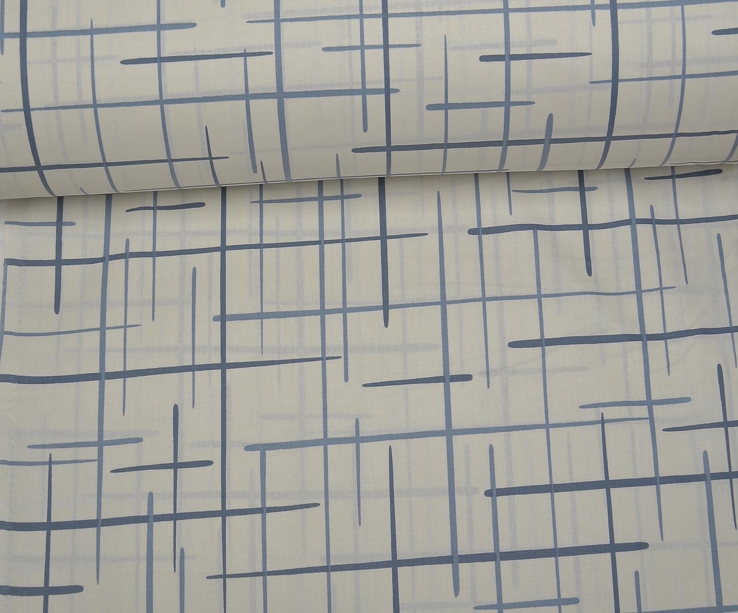 ABSTRACT LINE PATTERN POPLIN FABRIC - INDIGO