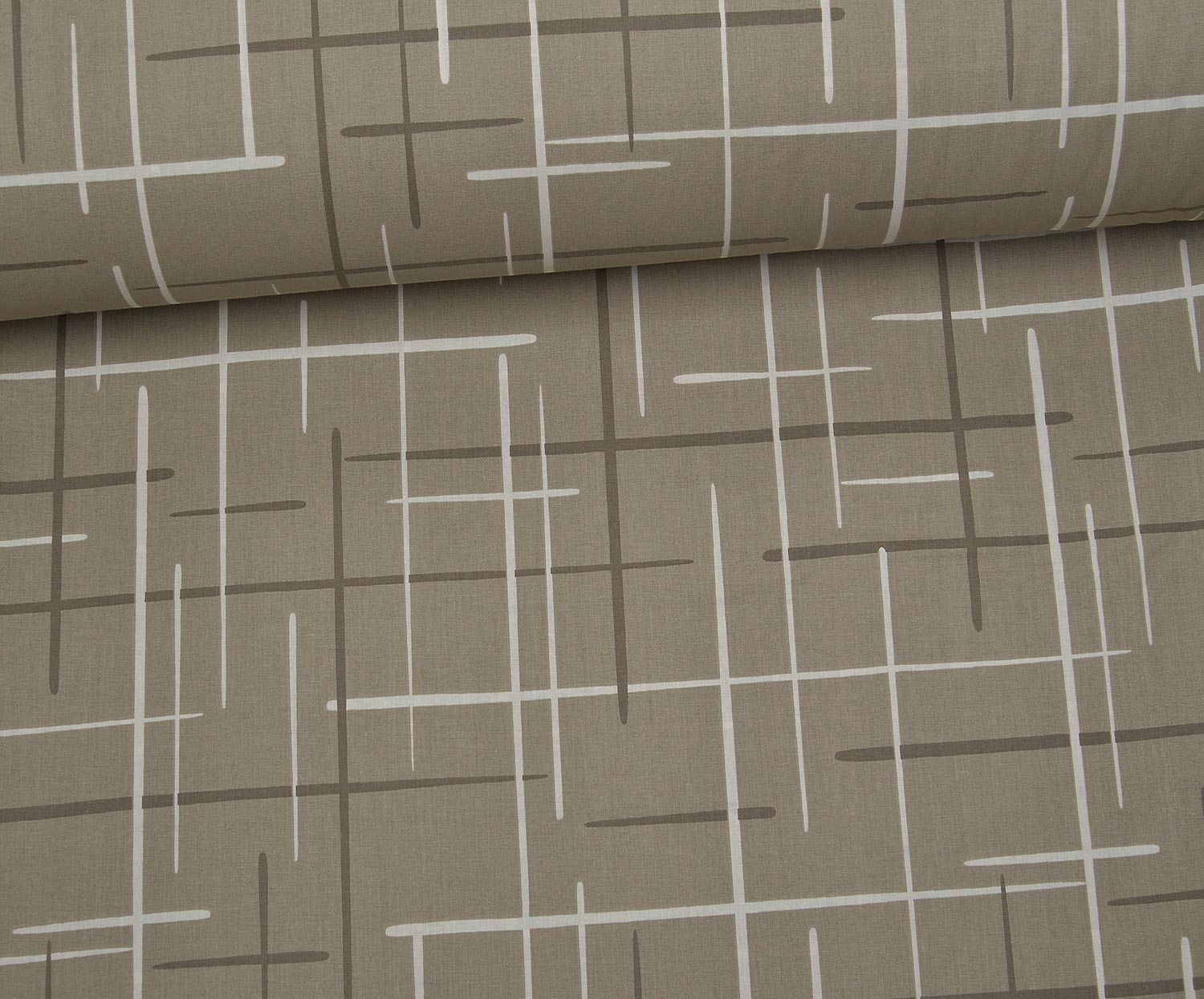 ABSTRACT LINE PATTERN POPLIN FABRIC - GREY