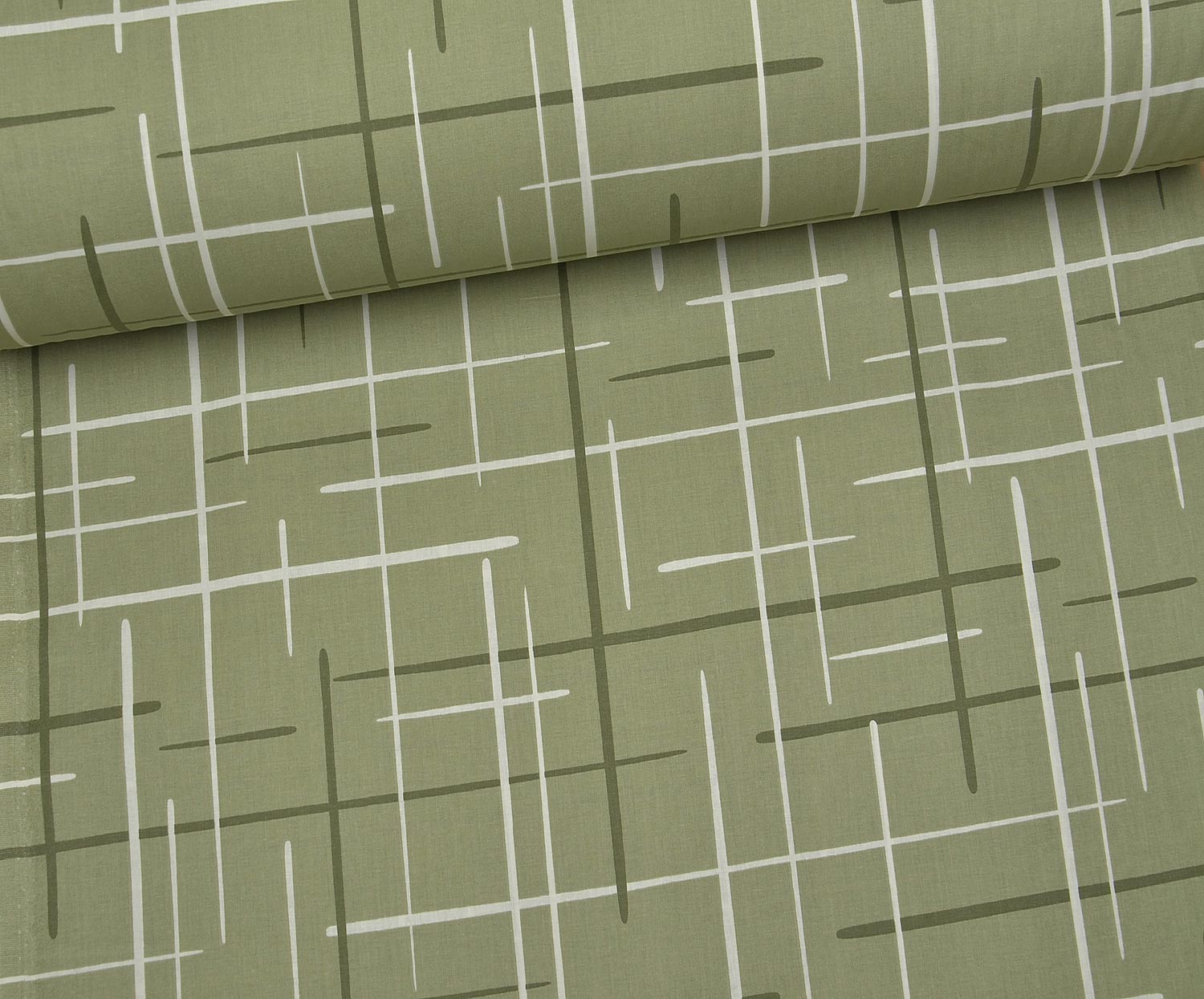 ABSTRACT LINE PATTERN POPLIN FABRIC - GREEN