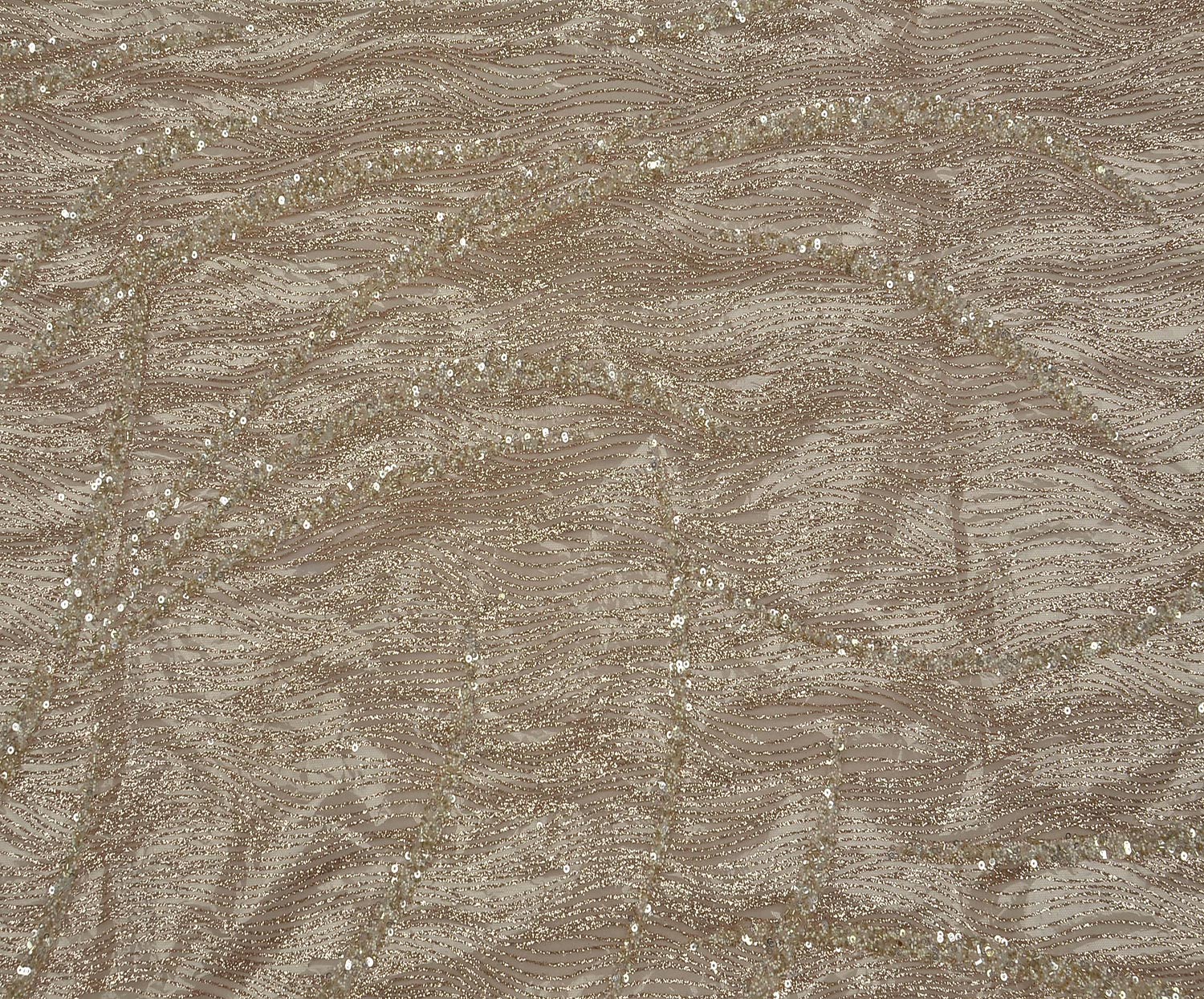 NET FABRIC WITH VERTICAL GLITTER EMBROIDERY - BEIGE