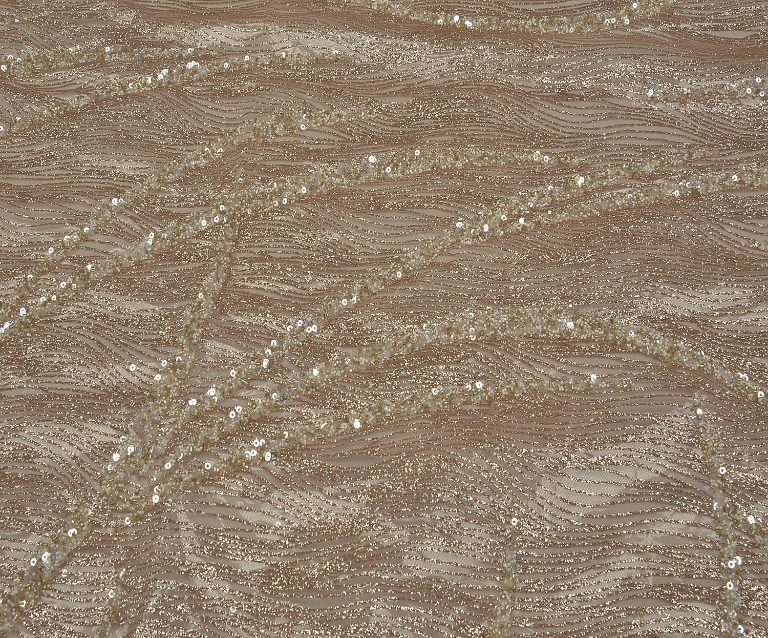 NET FABRIC WITH VERTICAL GLITTER EMBROIDERY - BEIGE