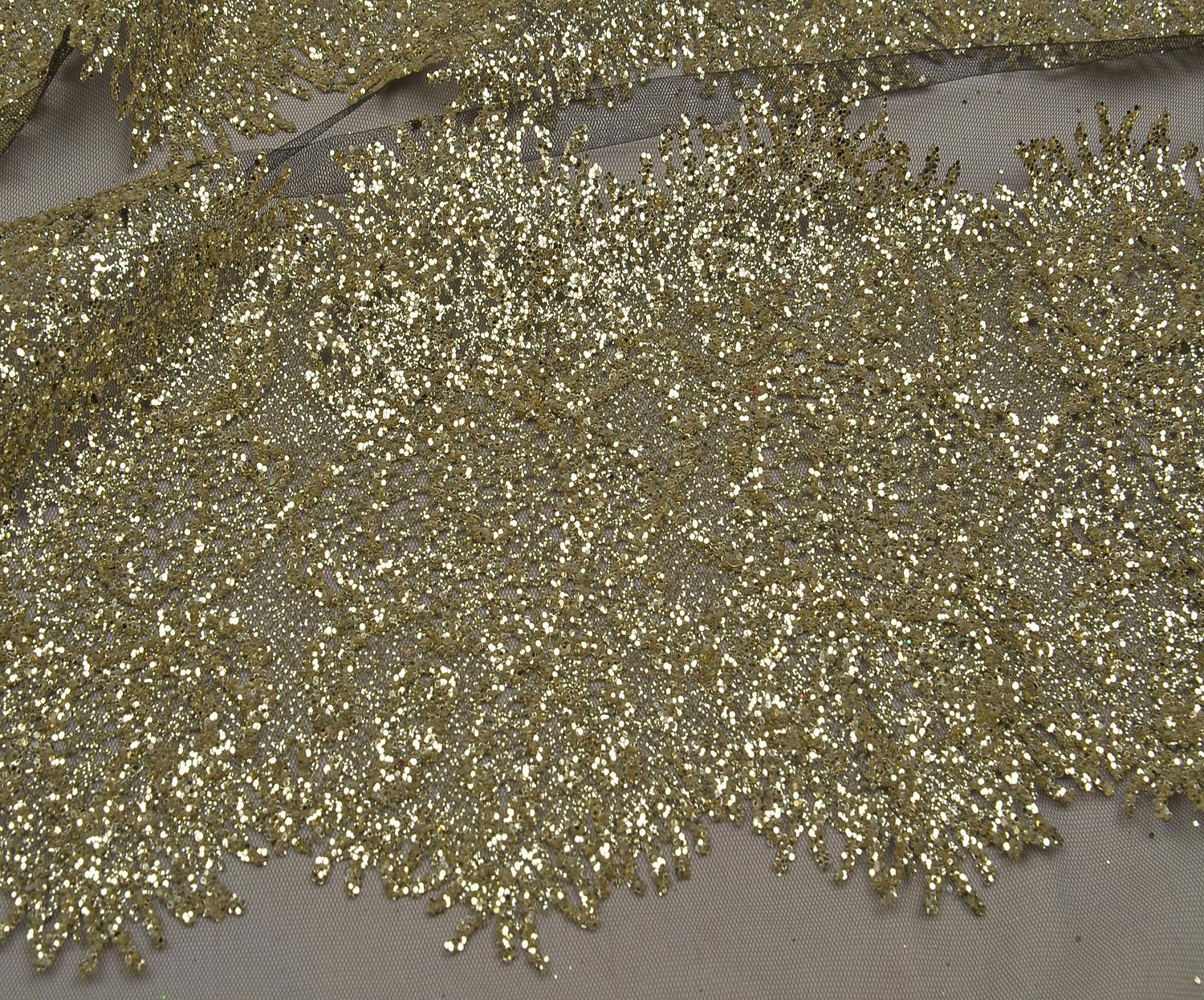 SEQUINED AND EMBROIDERED PATTERNED TULLE FABRIC - GOLD
