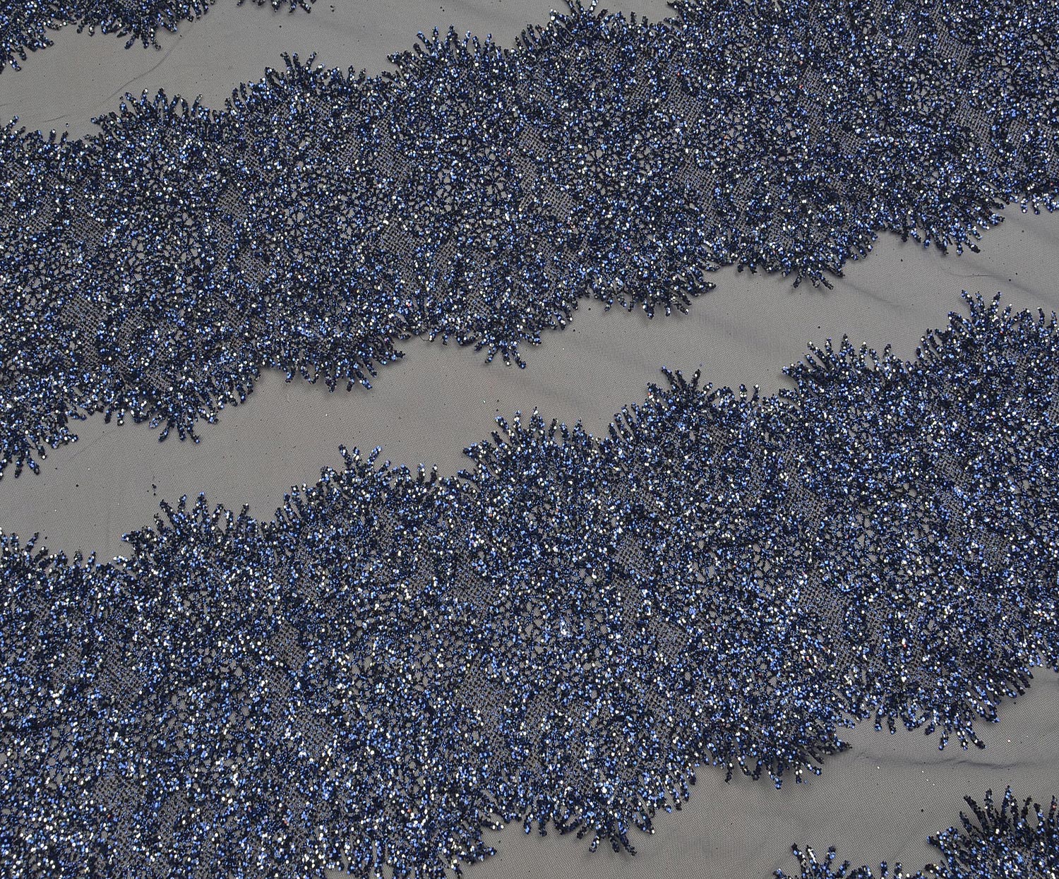SEQUINED EMBROIDERED PATTERNED TULLE FABRIC - NAVY