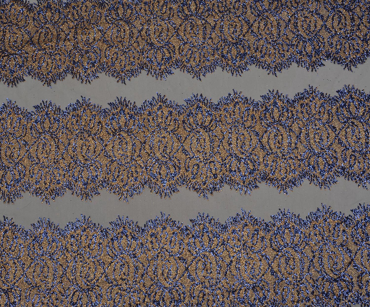 SEQUINED EMBROIDERED PATTERNED FABRIC ON TULLE - GOLD