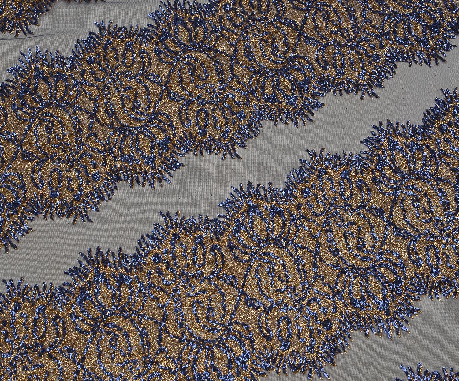 SEQUINED EMBROIDERED PATTERNED FABRIC ON TULLE - GOLD
