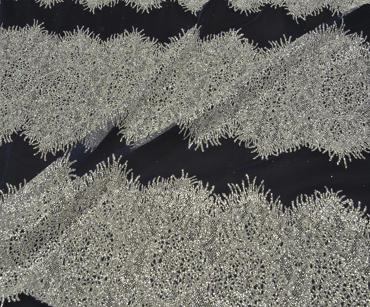 NAVY BLUE TULLE FABRIC WITH DENSE GLITTER PATTERN