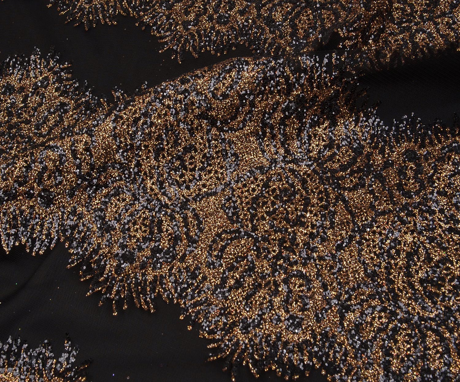 FABRIC WITH DENSE GLITTER PATTERN ON TULLE - BLACK