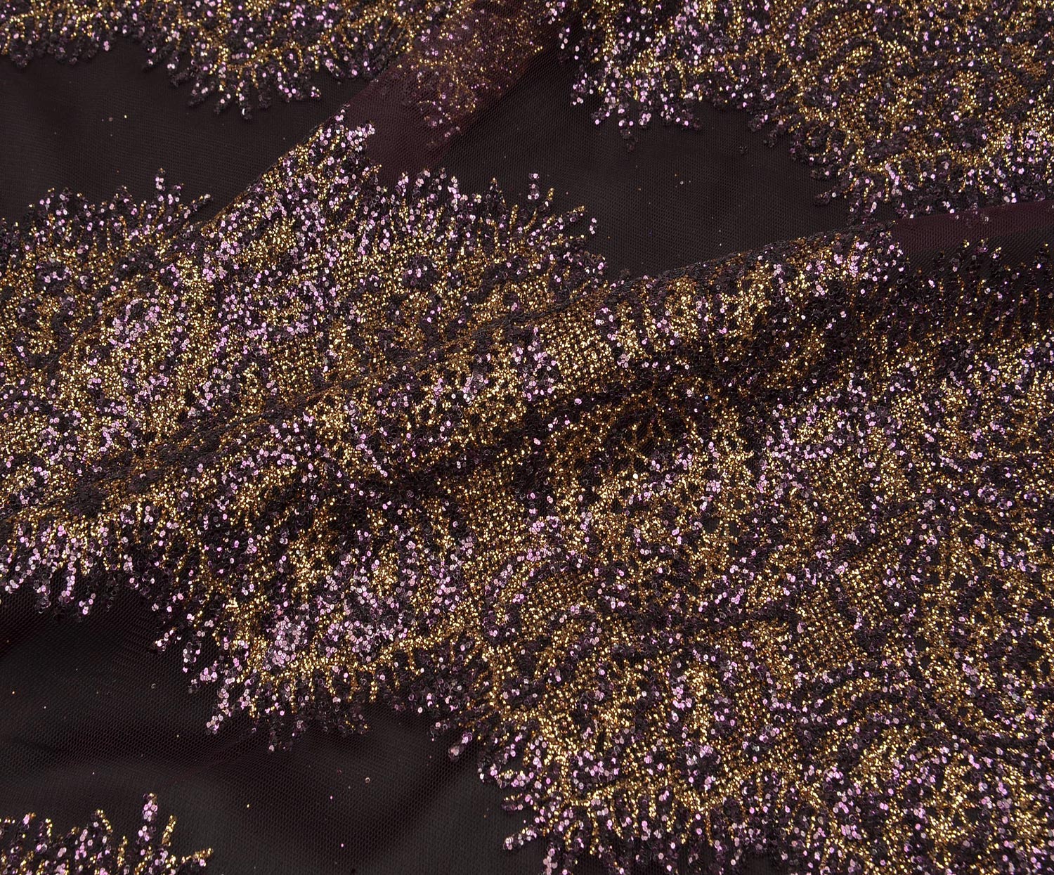 FABRIC WITH DENSE GLITTER PATTERN ON TULLE - PLUM
