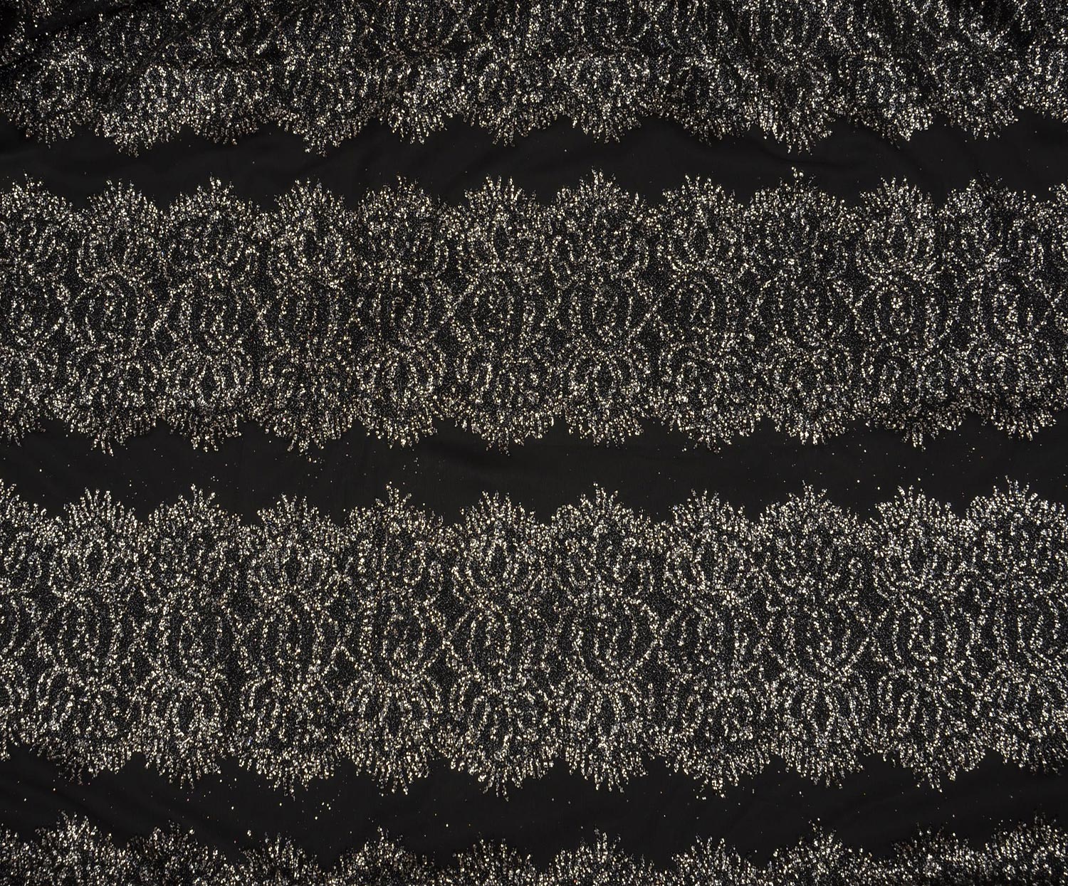 HEAVILY GLITTER PATTERNED TULLE FABRIC - BLACK