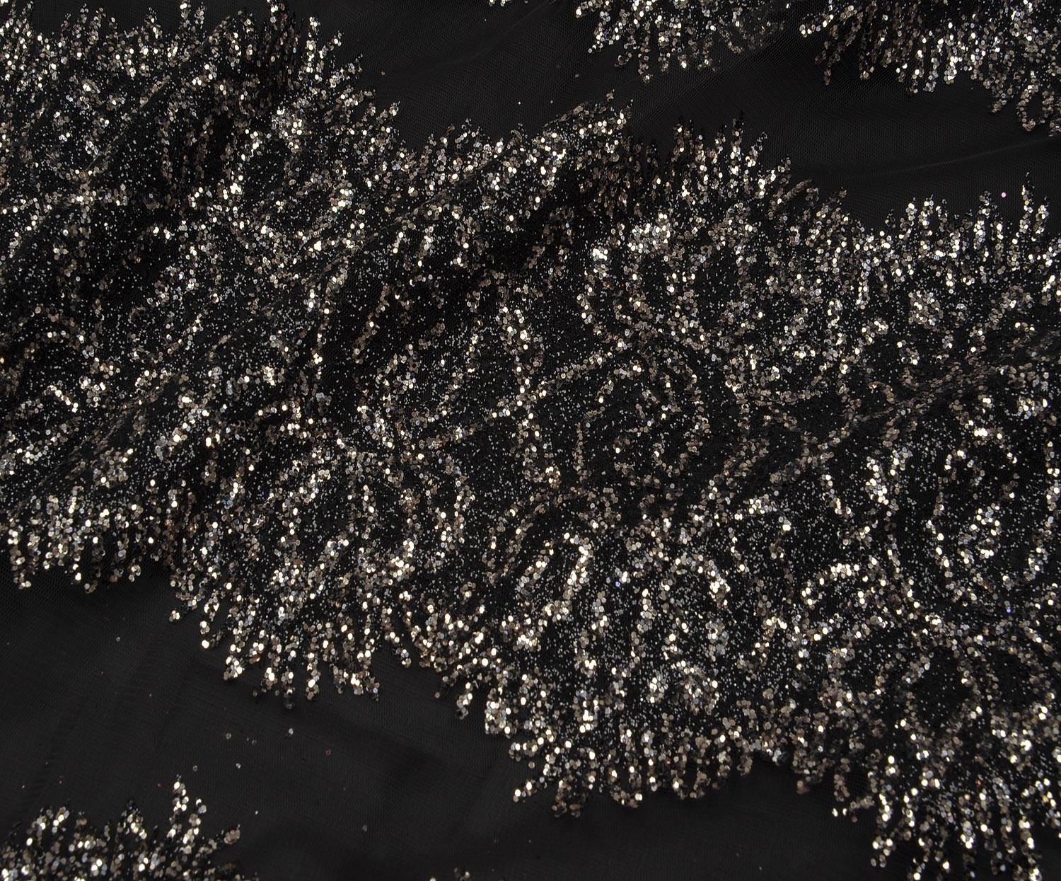 HEAVILY GLITTER PATTERNED TULLE FABRIC - BLACK