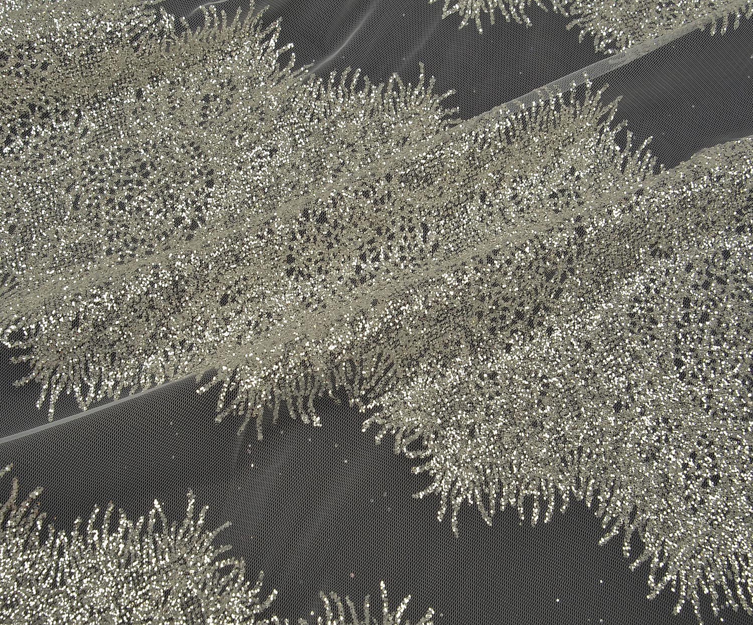 FABRIC WITH DENSE GLITTER PATTERN ON TULLE - ECRU