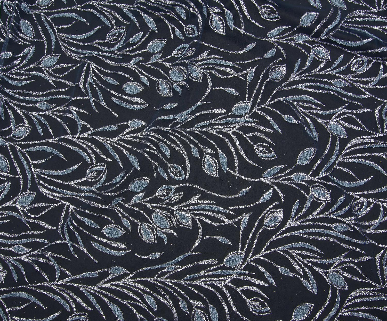 STONE-EMBROIDERED PATTERNED TULLE FABRIC - BLUE