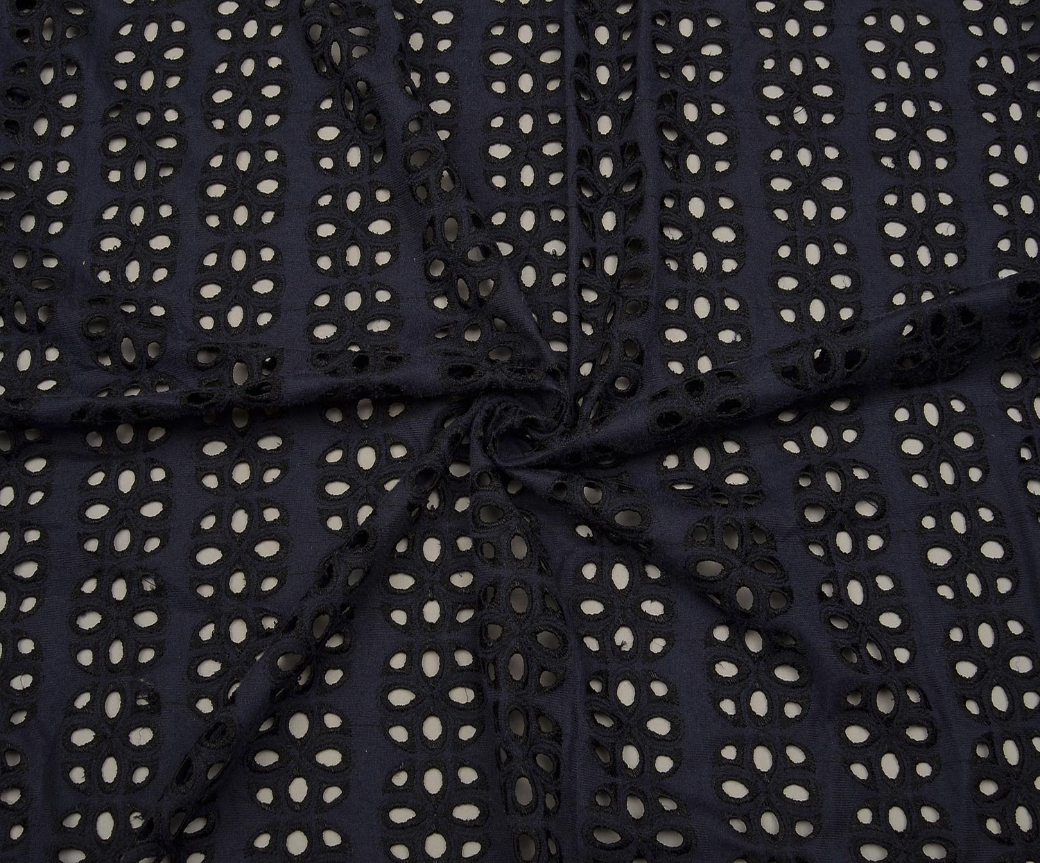 SUEDE-TEXTURED BRODERIE ANGLAISE FABRIC - NAVY BLUE