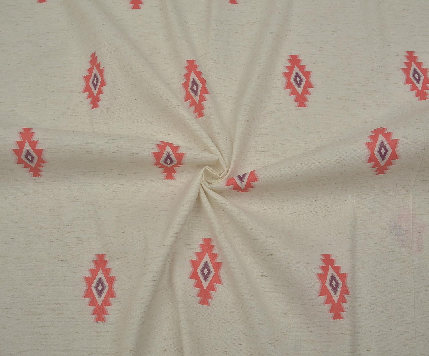 LINEN-LOOK ETHNIC PATTERNED FABRIC - ECRU