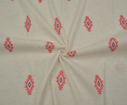 LINEN-LOOK ETHNIC PATTERNED FABRIC - ECRU