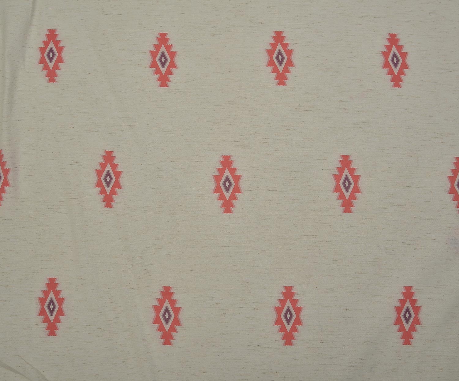 LINEN-LOOK ETHNIC PATTERNED FABRIC - ECRU