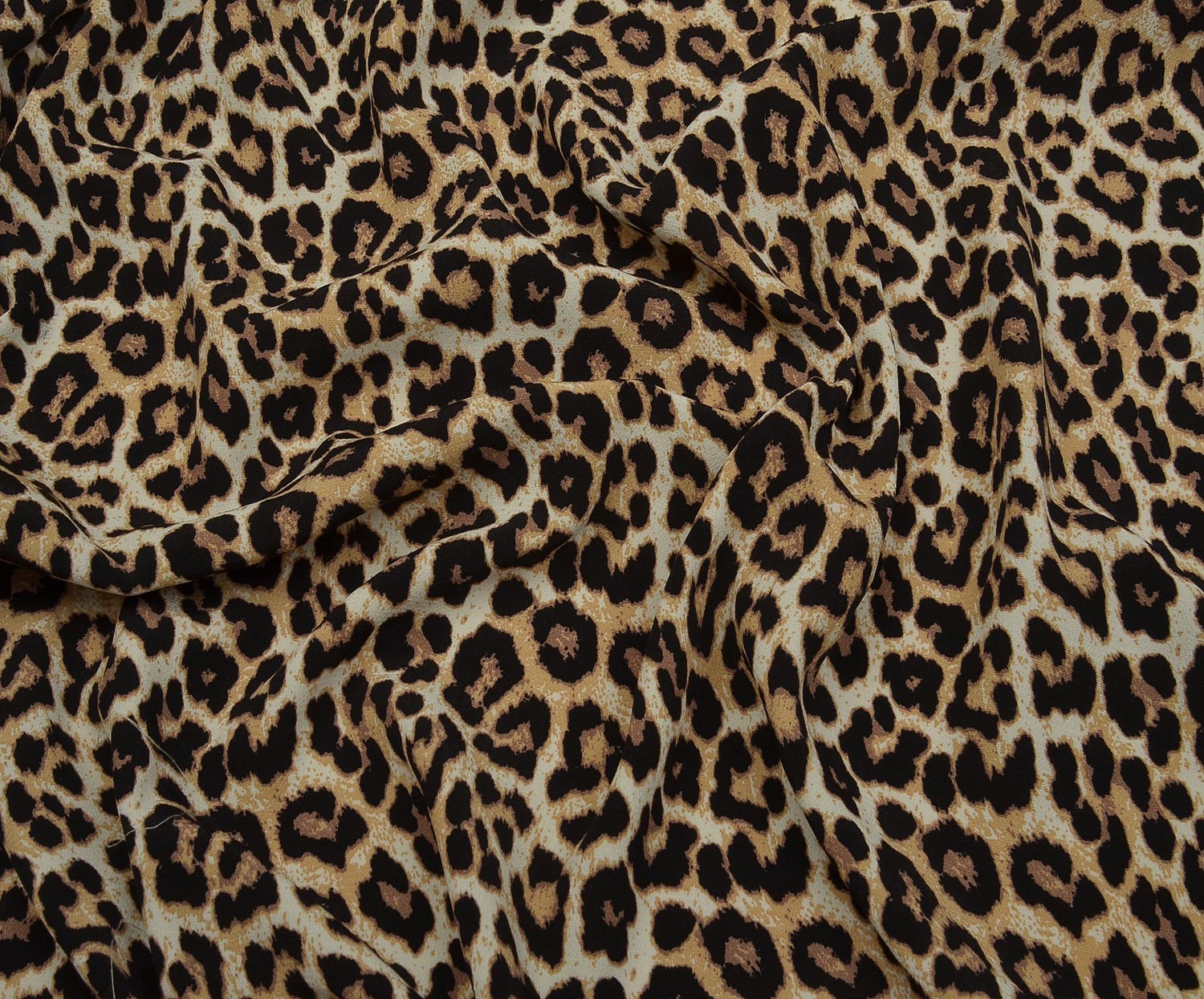 LEOPAR DESENLİ KREP VİSKON KUMAŞ - KAHVE