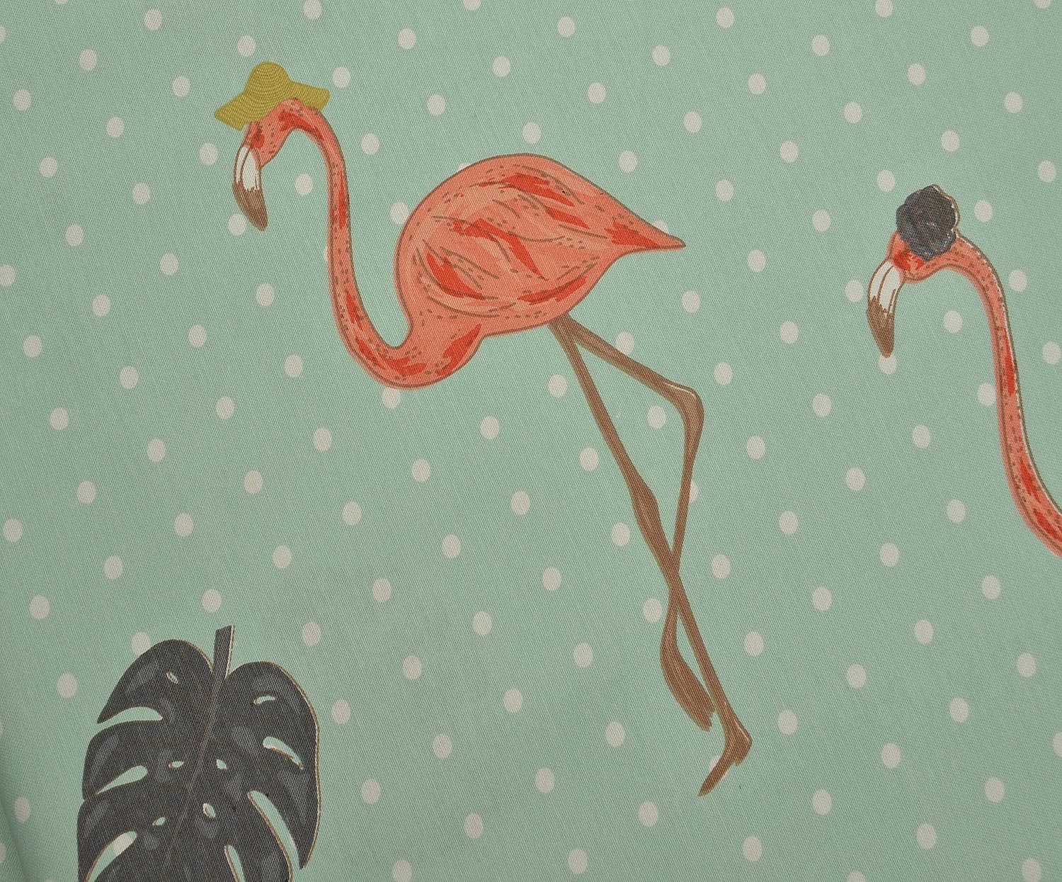 PUANTİYELİ FLAMİNGO DESENLİ DUCK KETEN KUMAŞ - MİNT