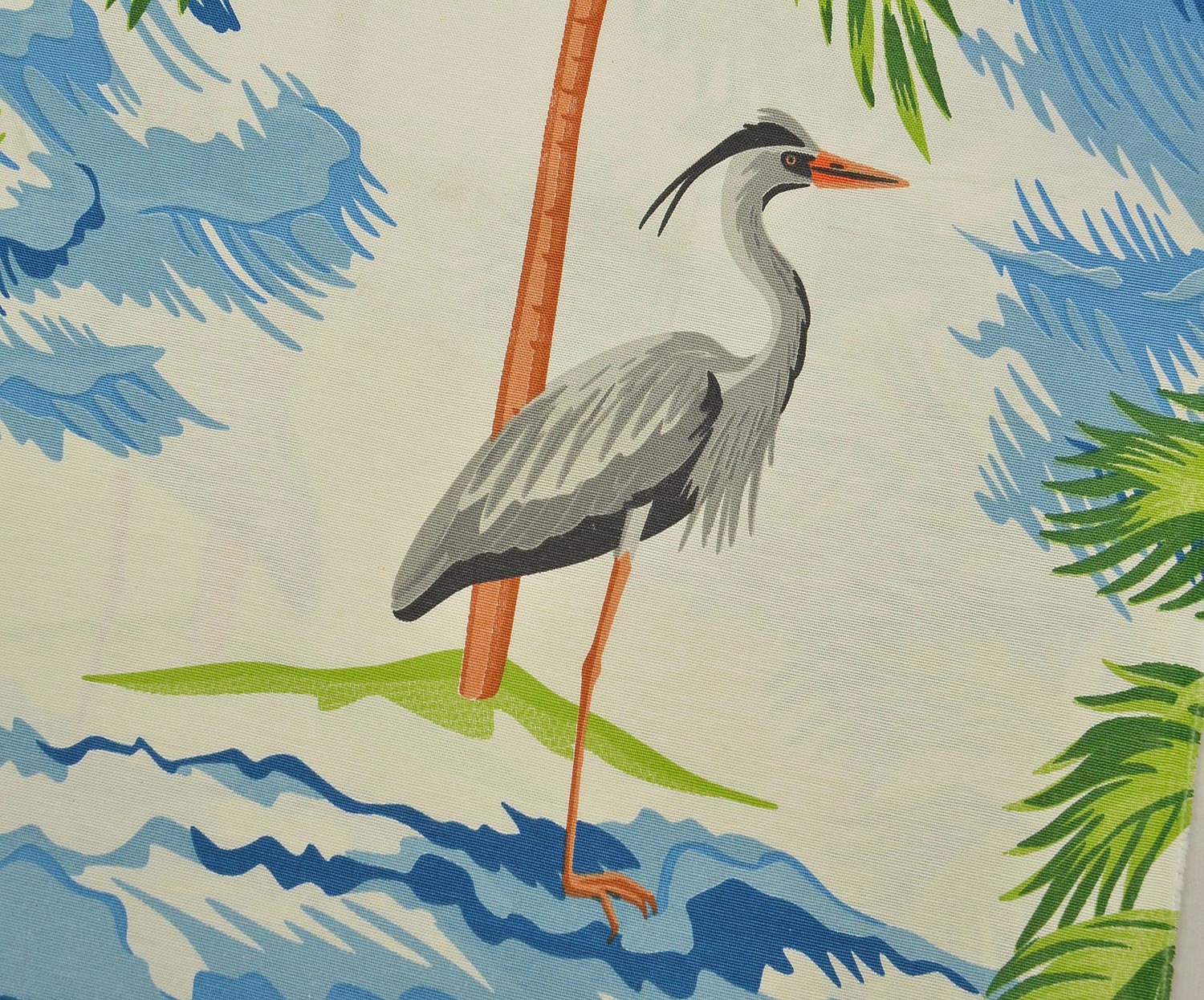 TROPİKAL KUŞ DESENLİ DUCK KETEN KUMAŞ - MAVİ