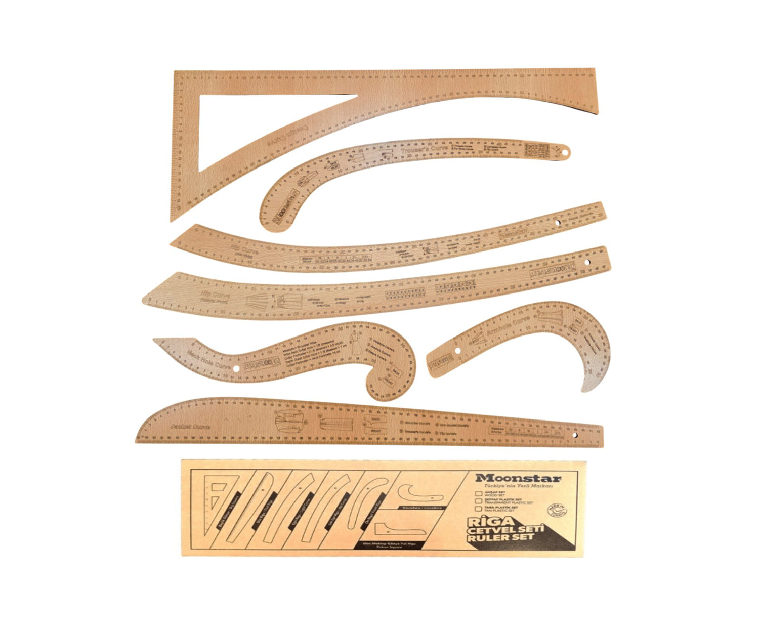FRENCH CURVE WOODEN RIGA RULE SET