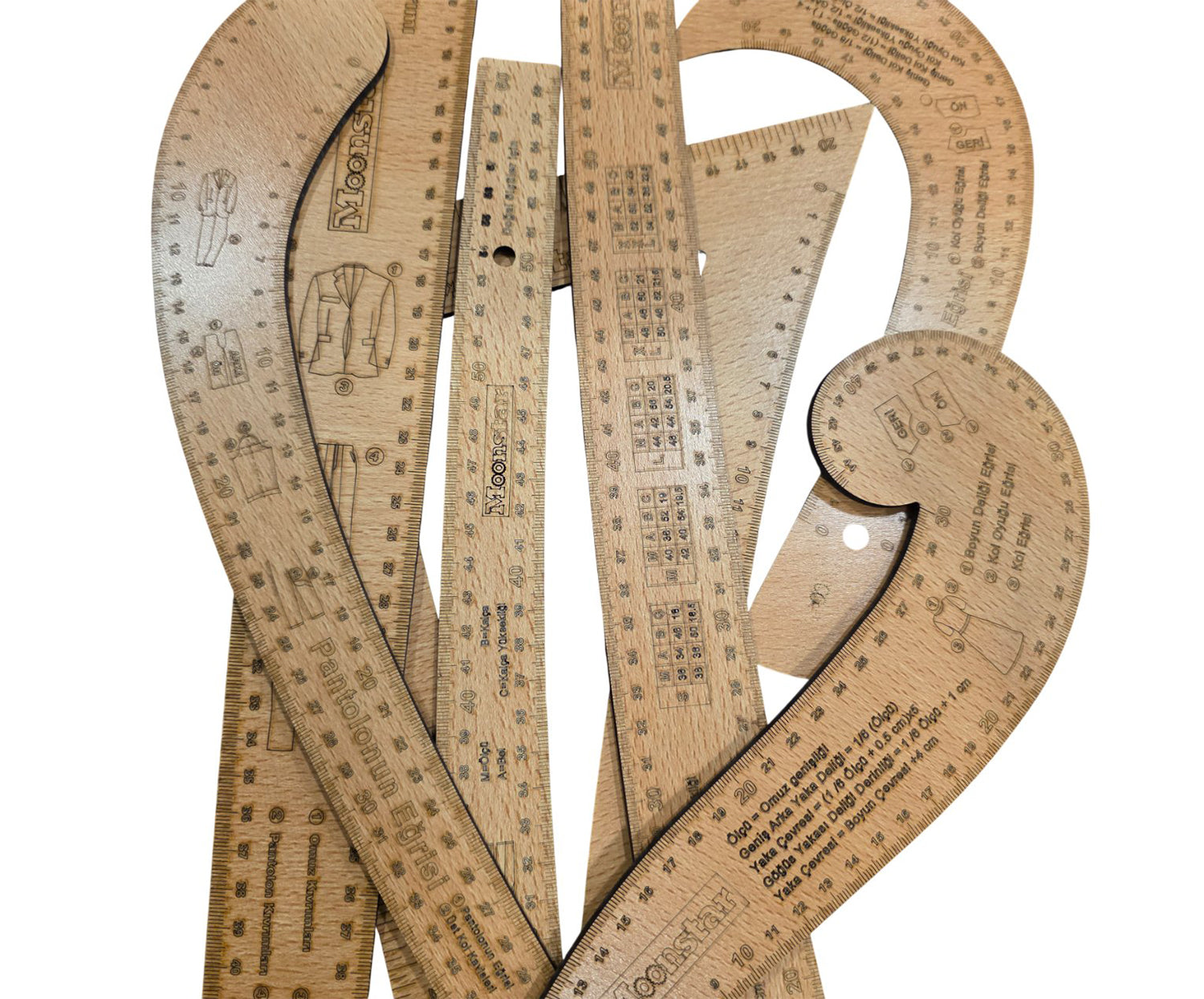FRENCH CURVE WOODEN RIGA RULE SET