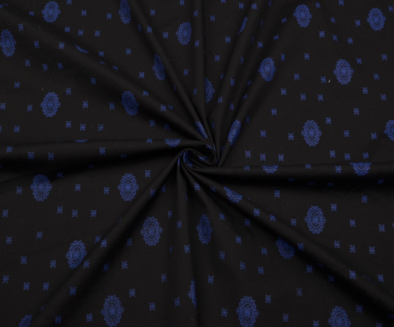 OTTOMAN MOTIF POPLIN FABRIC - INDIGO