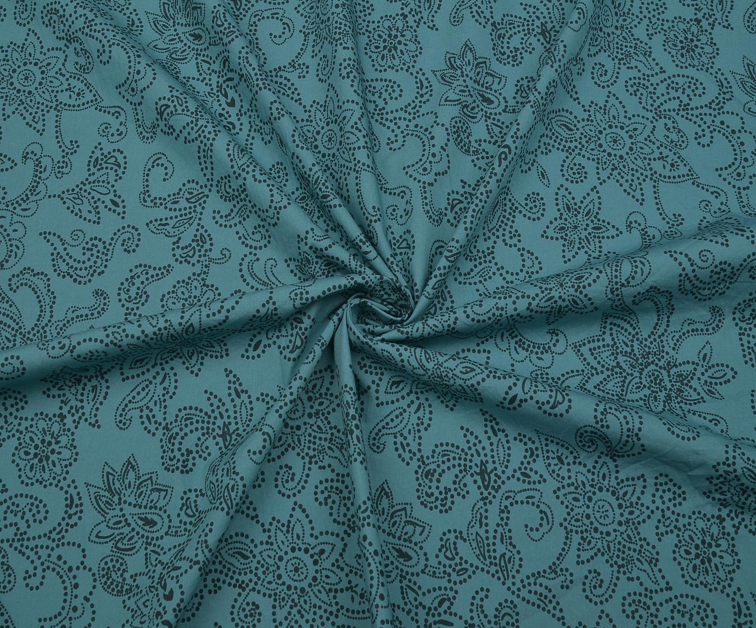 ETHNIC PATTERNED POPLIN FABRIC - PETROLEUM