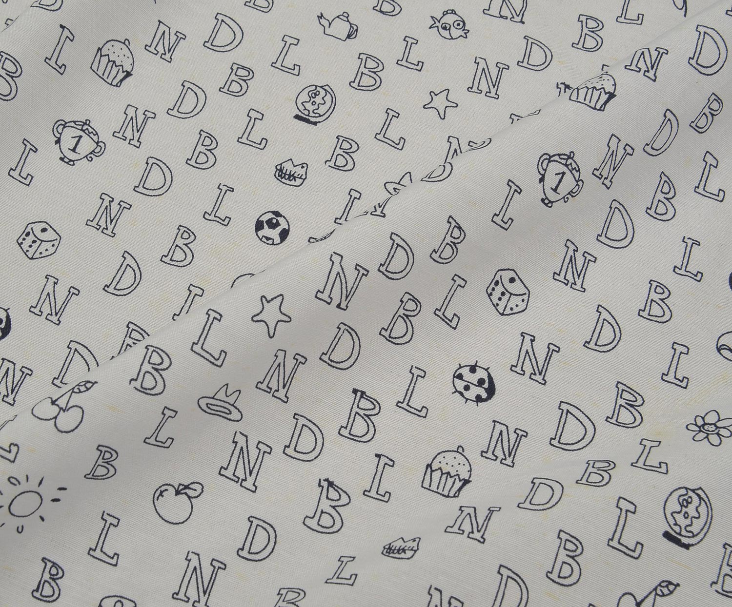 LETTER PATTERN COTTON FABRIC - ECRU