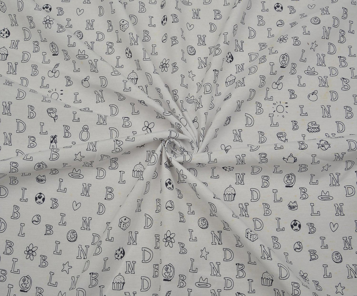 LETTER PATTERN COTTON FABRIC - ECRU