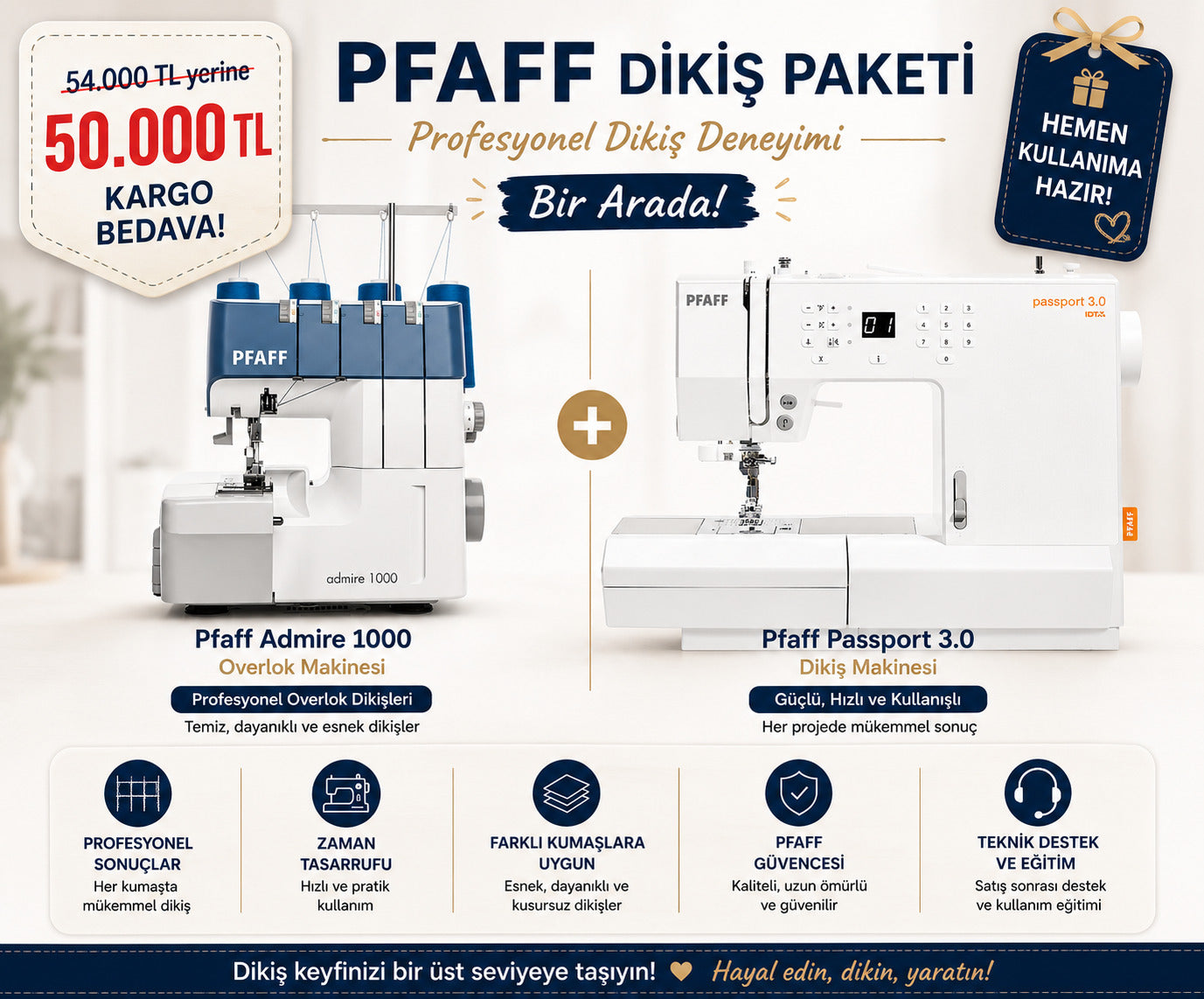 PFAFF PASSPORT VE ADMIRE OVERLOK MAKİNE SETİ