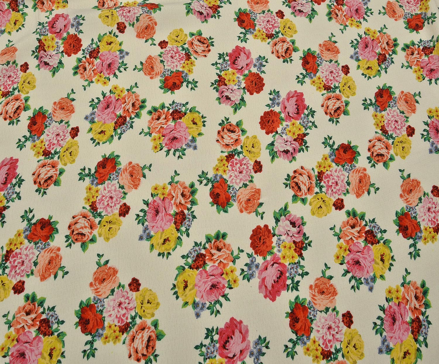 FLORAL CREPE VISCOSE FABRIC - ECRU