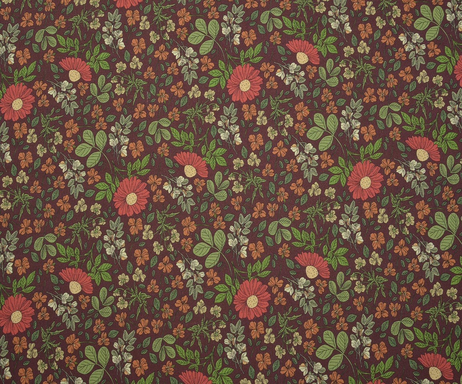 EGYPTIAN COTTON WILD FLOWERS PATTERN - BURGUNDY
