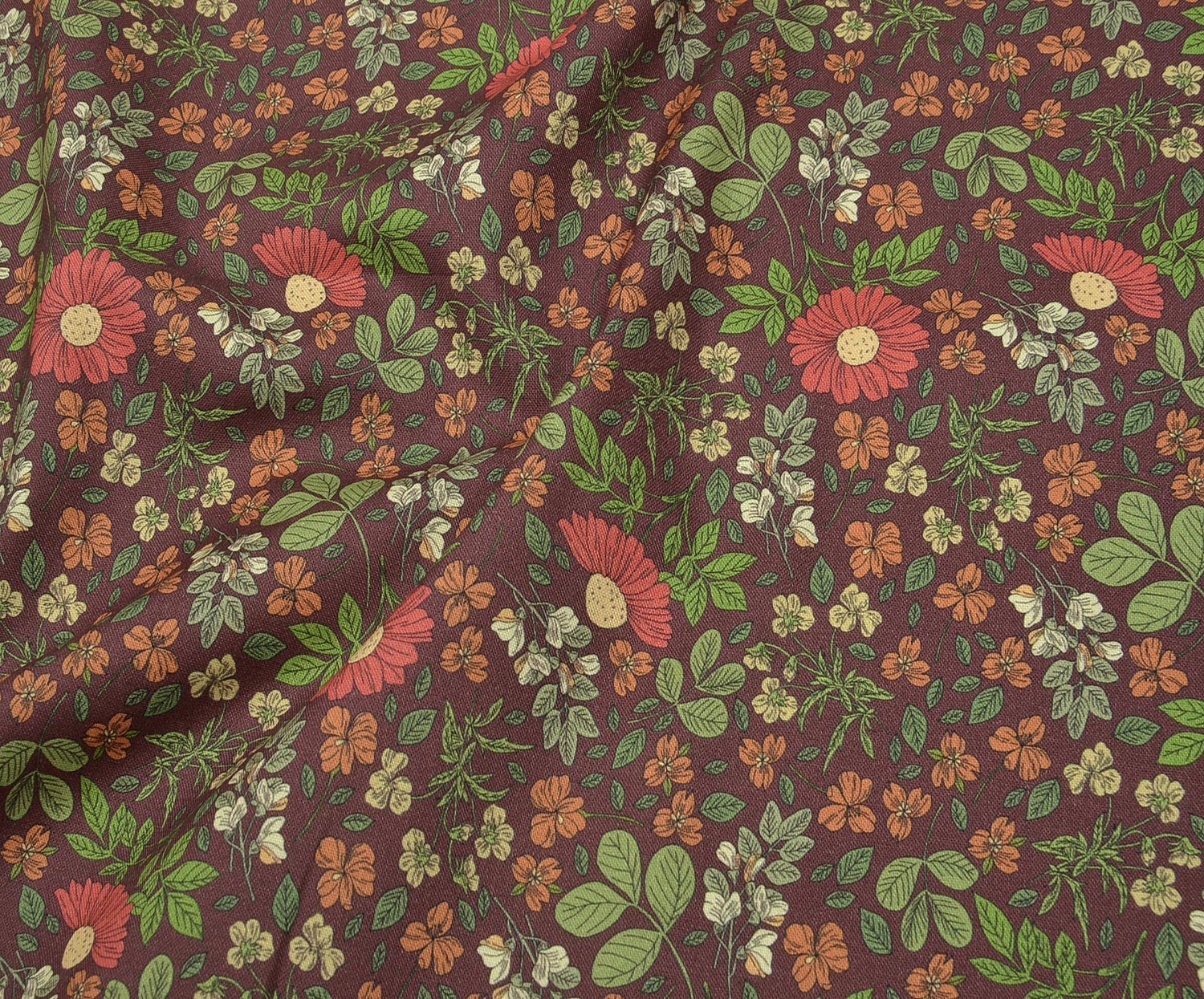 EGYPTIAN COTTON WILD FLOWERS PATTERN - BURGUNDY