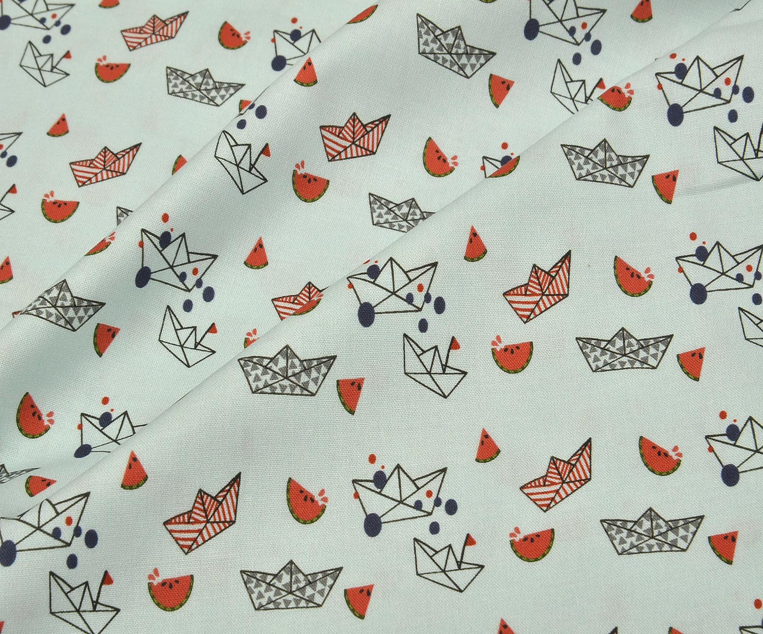 EGYPTIAN COTTON BOAT AND WATERMELON PATTERN - BLUE