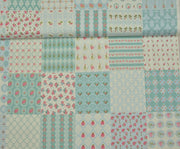 MISIR PAMUĞU PATCHWORK GÜL DESEN - MAVİ