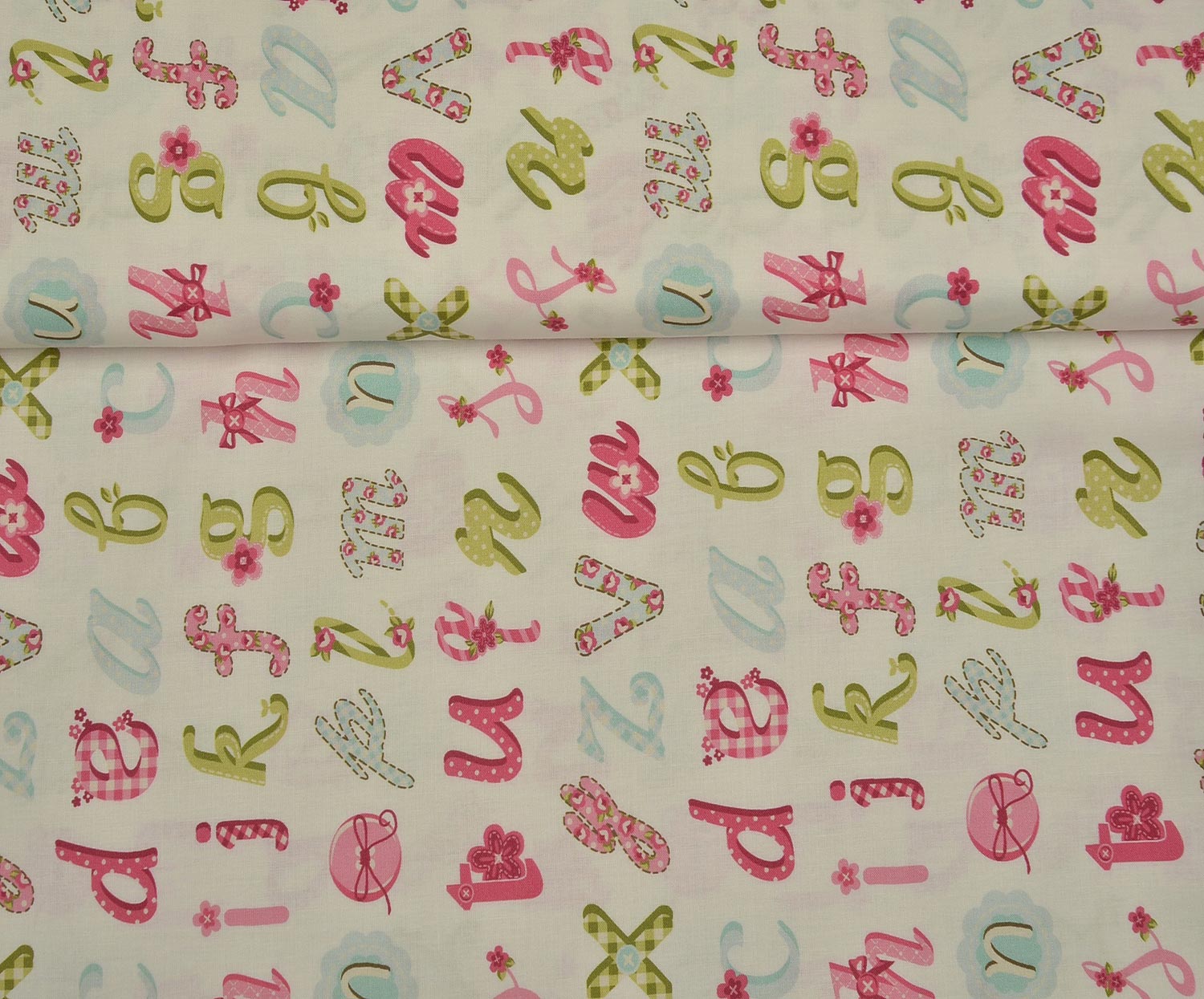 EGYPTIAN COTTON COLORED LETTERS PATTERN - WHITE