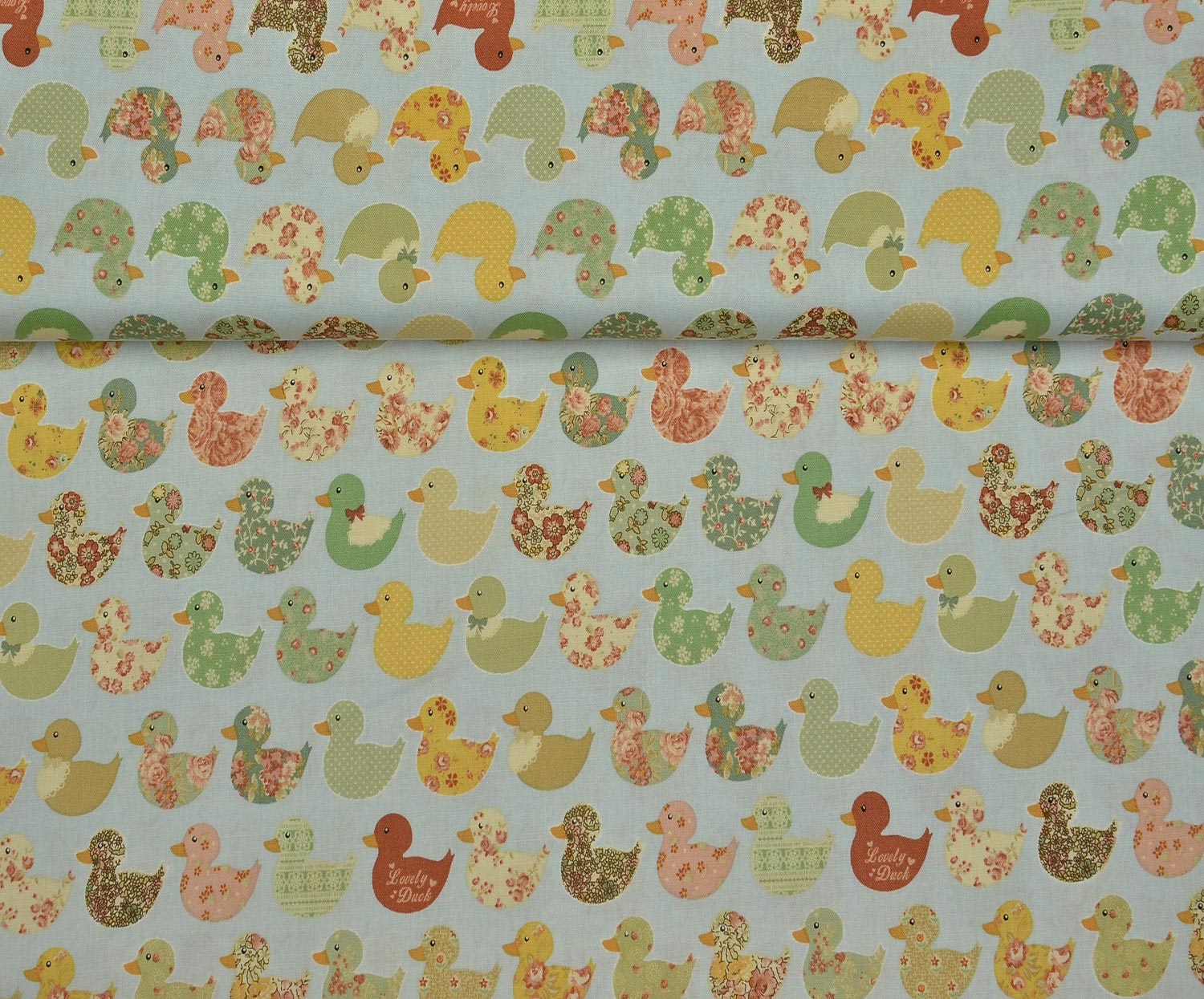 EGYPTIAN COTTON CUTE DUCKS PATTERN - BLUE