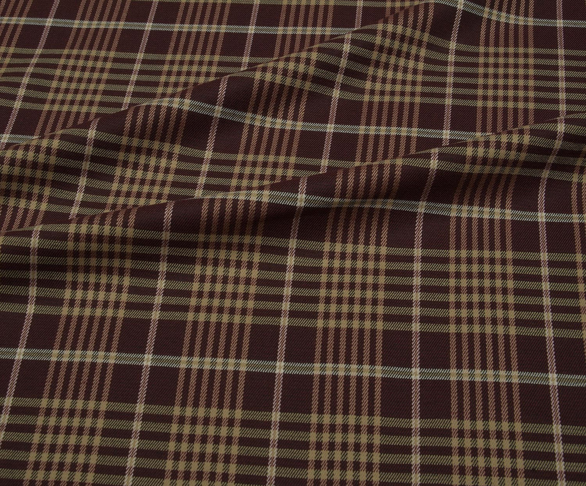 LİKRALI EKOSE DESENLİ KUMAŞ - BORDO