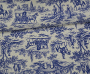 VİNTAGE PASTORAL DESENLİ DUCK KETEN KUMAŞ - LACİVERT