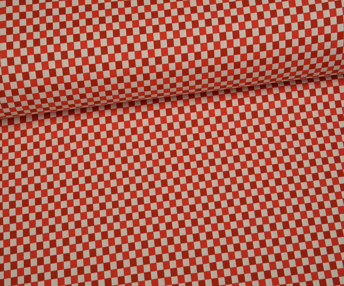 GINGHAM PATTERNED DUCK LINEN FABRIC - RED